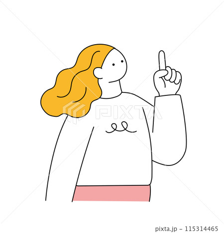 指差しポーズのシンプルな線画の女性イラスト 115314465