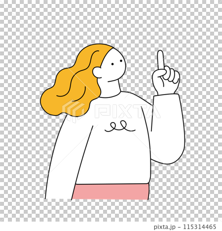 指差しポーズのシンプルな線画の女性イラスト 115314465
