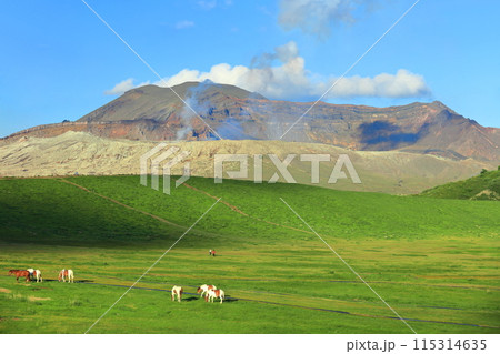 【熊本県】快晴の阿蘇山の山頂(中岳) 【熊本県】快晴の阿蘇山の山頂(中岳) 115314635