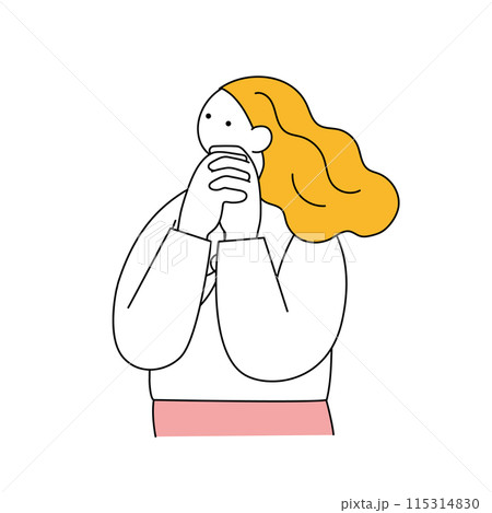 両手を組んで喜ぶシンプルな線画の女性のイラスト 115314830