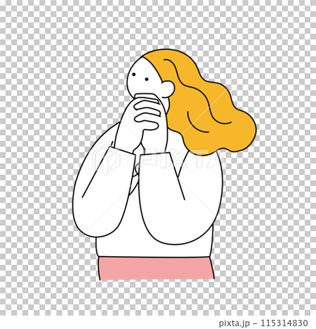 A simple line drawing of a woman rejoicing with her hands clasped A simple line drawing of a woman rejoicing with her hands clasped 115314830