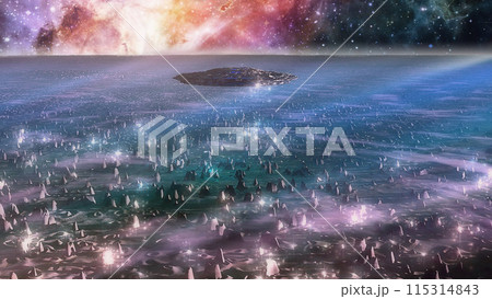 惑星上に浮かぶ未確認飛行物体　UFO 115314843