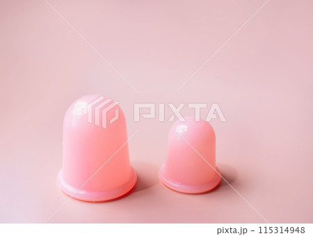 Pink silicone vacuum cups for anti-cellulite massage Pink silicone vacuum cups for anti-cellulite massage 115314948