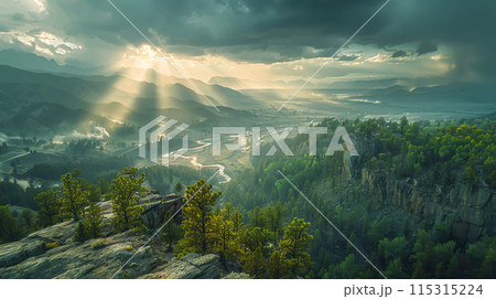Majestic Landscape: Aerial View Captured in High-Quality 4K Resolution with Perfect Lighting 115315224