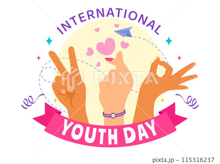 Happy International Youth Day Vector Illustration featuring Young Boys and Girls Together in a Flat Style Cartoon Background Happy International Youth Day Vector Illustration featuring Young Boys and Girls Together in a Flat Style Cartoon Background 115316237