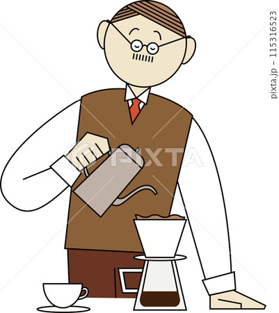 ドリップコーヒーを淹れるコーヒー店の男性のイラスト 115316523