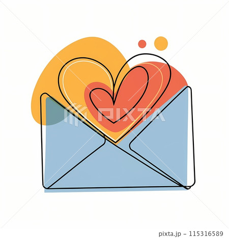 Mimimalist colorful love letter with a red hearts, clean design. Transparent/white background.	 115316589