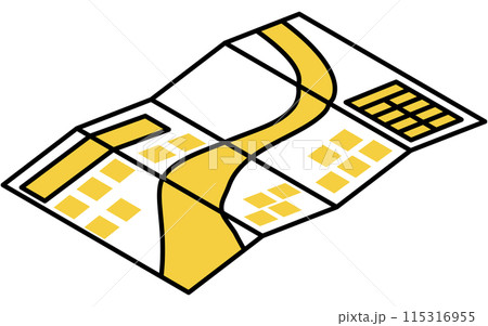 防災グッズ、ハザードマップのシンプルな線画、アイソメトリックイラスト 115316955