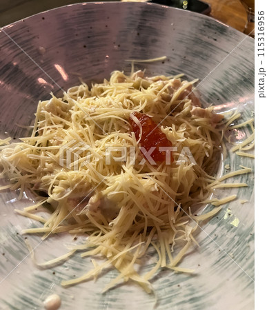 Pasta with seafood and red caviar Pasta with seafood and red caviar 115316956