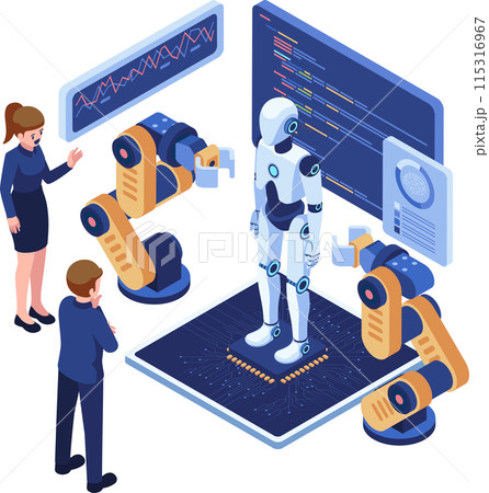 Isometric Business People Showcasing a Presentation on AI Technology 115316967