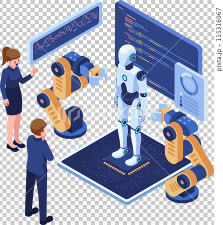 Isometric Business People Showcasing a Presentation on AI Technology 115316967