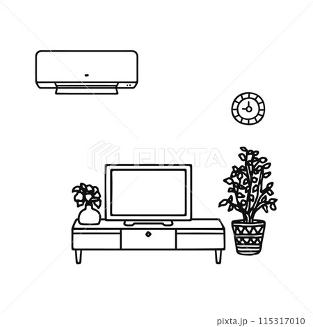 おしゃれなインテリア・エアコン・テレビ／線画 115317010