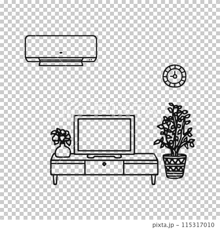 おしゃれなインテリア・エアコン・テレビ／線画 115317010