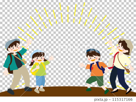 お出掛けを楽しむ家族と集中線のベクターイラスト 115317166