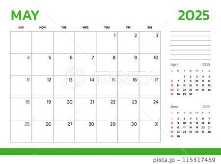 May 2025 Calendar. Week start on Sunday. Desk calendar 2025 design, simple and clean design, Wall calendar for print, digital calendar, Corporate design planner template vector. May 2025 Calendar. Week start on Sunday. Desk calendar 2025 design, simple and clean design, Wall calendar for print, digital calendar, Corporate design planner template vector. 115317489