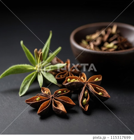 Anise on a black background. Anise on a black background. 115317699