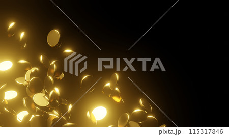 Gold coins falling on black background 3D render 115317846