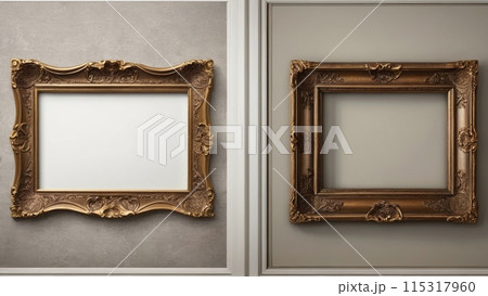 An empty picture frame hangs on the wall. Mock up. 115317960