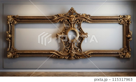 An empty picture frame hangs on the wall. Mock up. 115317963