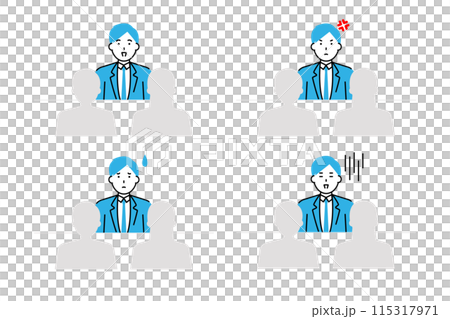 Facial expression variation illustration of a man in a suit having a meeting with a client Facial expression variation illustration of a man in a suit having a meeting with a client 115317971