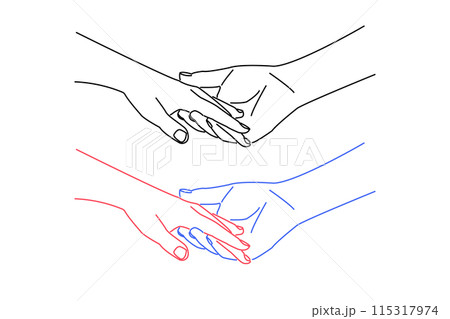 男女のつないだ手の線画イラスト 115317974