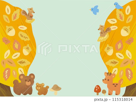 フレーム 秋 動物 クマ リス 木 葉 紅葉 水彩 手描き かわいい 背景 イラスト素材 フレーム 秋 動物 クマ リス 木 葉 紅葉 水彩 手描き かわいい 背景 イラスト素材 115318014