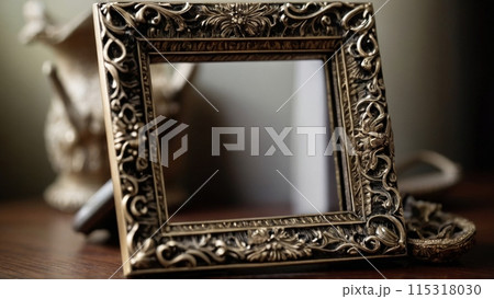 An empty picture frame hangs on the wall. Mock up. 115318030
