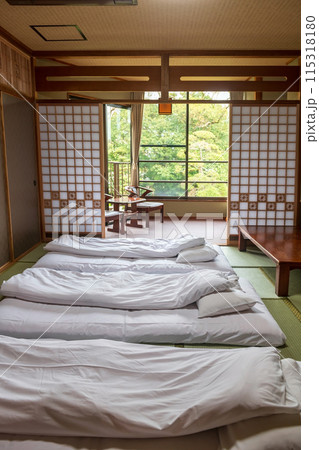 Traditional Japanese tatami bedroom and bacony with garden view 115318180