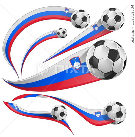 Slovenia flag set with soccer ball set icon. vector illustration Slovenia flag set with soccer ball set icon. vector illustration 115318334