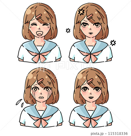 セーラー服を着た女子学生の喜怒哀楽セット セーラー服を着た女子学生の喜怒哀楽セット 115318336