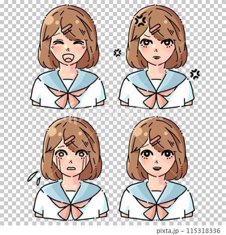 セーラー服を着た女子学生の喜怒哀楽セット セーラー服を着た女子学生の喜怒哀楽セット 115318336