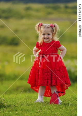 little girl in a red dress little girl in a red dress 115318423