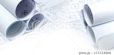 Construction plans on the desk of an engineer's concept 115318666