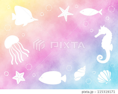 水彩風の海の生き物のイラストセット 水彩風の海の生き物のイラストセット 115319171