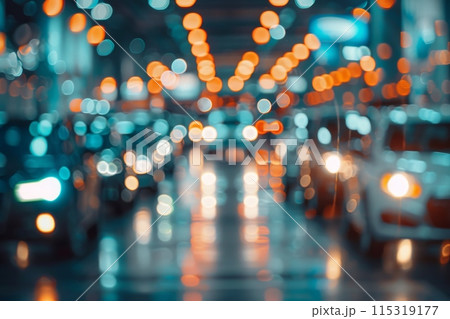 A blurry image of a busy street with cars and a blurry white car 115319177