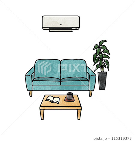 おしゃれなインテリア・エアコン・ソファー/水彩風 おしゃれなインテリア・エアコン・ソファー/水彩風 115319375