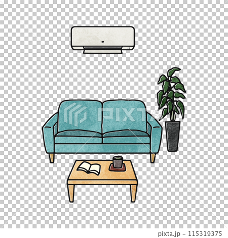 おしゃれなインテリア・エアコン・ソファー/水彩風 おしゃれなインテリア・エアコン・ソファー/水彩風 115319375