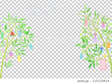 水彩絵の具で手描きで描いた七夕飾りの背景 水彩絵の具で手描きで描いた七夕飾りの背景 115319424