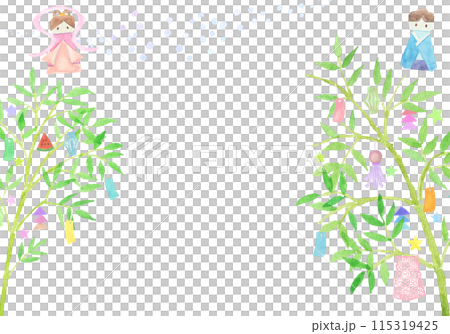 水彩絵の具で手描きで描いた七夕飾りの背景 水彩絵の具で手描きで描いた七夕飾りの背景 115319425