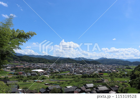 高台の青龍寺から眺める夏の八頭の町並み 115319528