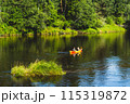 Summer canoeing tourists on the Amota River. High quality photo. Latvia  115319872