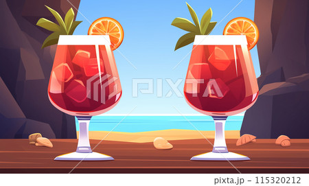 南国の海と赤いカクテル