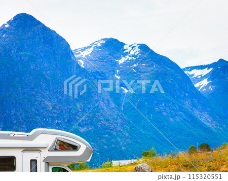 Camper car in norwegian mountains 115320551