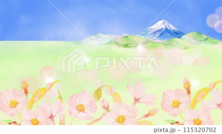 水彩で描いたやさしい桜と富士山の春の背景素材 水彩で描いたやさしい桜と富士山の春の背景素材 115320702