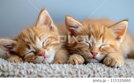 Two Orange Kittens Sleeping On Blue Background 115320860