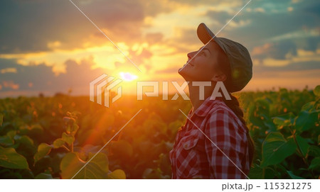 Empowering Brazilian Woman Farmer Amidst Soybean Fields Empowering Brazilian Woman Farmer Amidst Soybean Fields 115321275