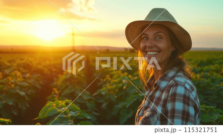 Fields of Fortune: Brazilian Female Farmer in Radiant Glory 115321751