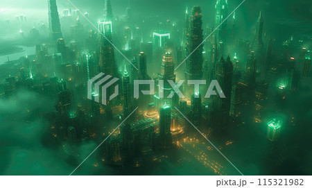 Dystopian Skylines: Aerial Symphony of Cyberpunk 115321982