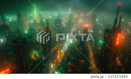 Aerial Dystopia: Nighttime Odyssey in Cyber City 115321984