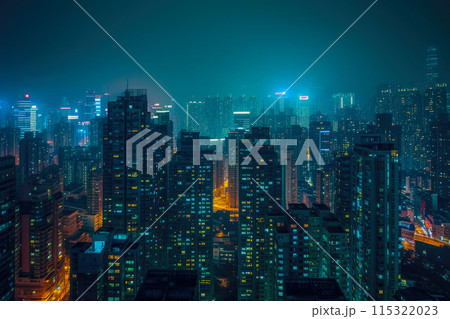 Glowing Metropolis: Urban Nights in Dark Emerald Hues 115322023